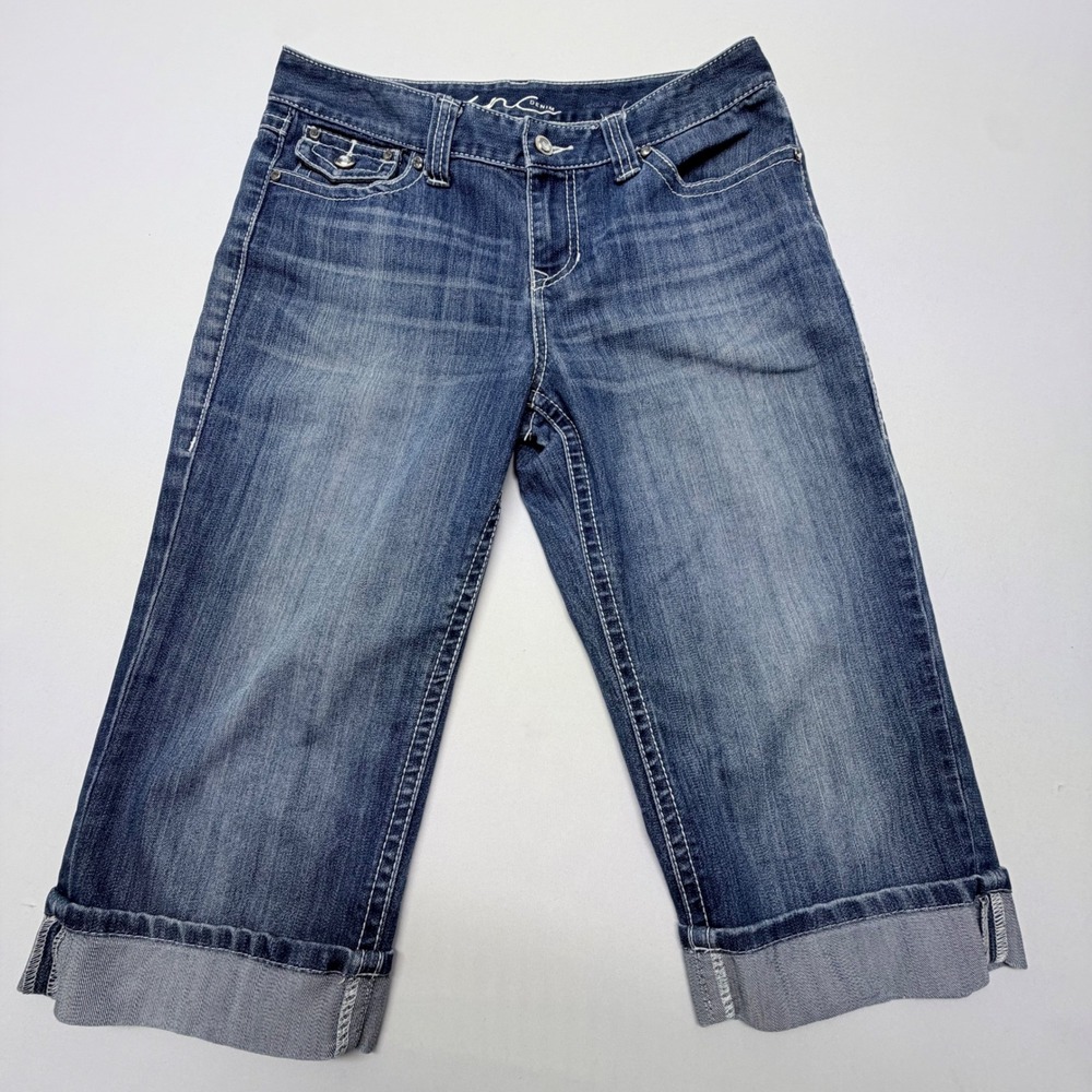 INC International Concepts Blue Denim Capri Jeans Regular Fit Cuffed Size 10
